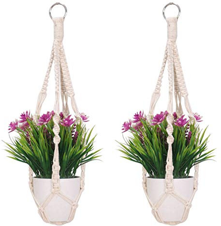 2 Pack Macrame Plant Hangers, Cotton Rope Woven Indoor/Outdoor Hanging Plant Holder, Wall/Ceiling Planter, 50 cm