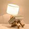 E27 LED Leseleuchte Tischleuchte Holz Kreativ Schreibtischlampe Modern Hölzerne Puppe Design Nachttischlampe Verstellbare, Weiss Tischlampe Rund Stoff Tuch Textil Schirm, Leselicht mit Schalter, H44cm
