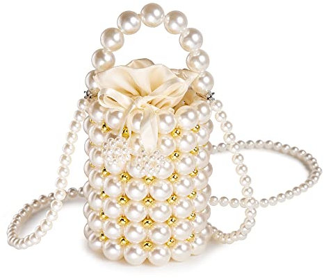 Grandxii Pearls Sac à main en perles pour femme avec chaîne amovible et sac intérieur, blanc, Medium