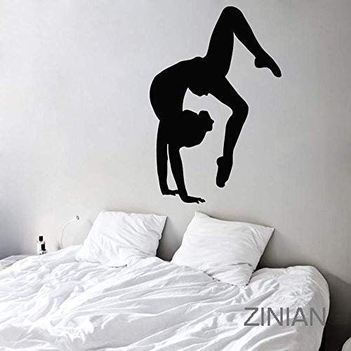 Turnerin Mädchen Silhouette Wandtattoo Vinyl Aufkleber Aufkleber Sport Mädchen Kunst Fitnessstudio Schlafzimmer Dekoration Wandbild Moderne Raumdekoration 56X83Cm