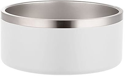 Gteller 304 Stainless Steel Double Wall Dog Bowls, BPA Free Non-Slip Pet Dishes,Cat Food& Water Bowl with Rubber Base No Spill(32oz, White)