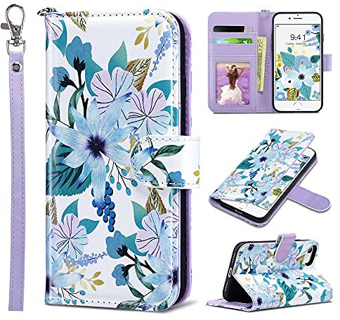 ULAK iPhone SE 2020/2022 Hülle, iPhone 8/7 Lederhülle PU Flip Cover Tasche Brieftasche Schutzhülle Magnet Handyhülle Stand mit Kartenfächer Case für iPhone 7/8/SE 2020/2022 - Floral
