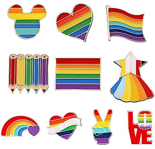 10 Stück Regenbogen Emaille Pins, Pride Regenbogen Broschen, Niedliche Emaille Anstecknadel Set, Regenbogen Flagge Broschen, für Pullover, Schals, Schals, Kleider, Anzüge