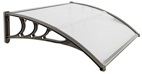 Outvita Auvent de Porte d'entrée, Contre Pluie Neige UV, Porte Toit Marquise Abri Protection en Polycarbonate (100 x 80 x 23 cm), Gris