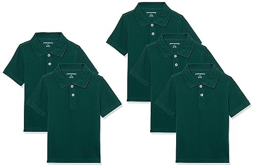 Amazon Essentials Boys' Short-Sleeve School Uniform Pique Polo Shirts, Pack of 5, Dark Green, 11-12 Years
