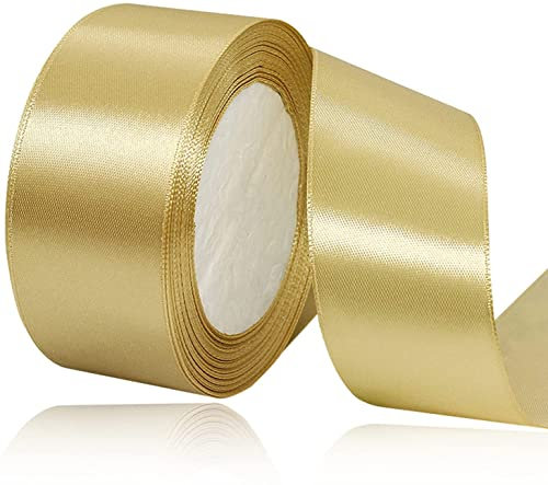 Gold Geschenkband 40mm, 22 Meters Dekoration Satinband breit Schleifenband, Stoffband für Hochzeit, Taufe und Geburtstag Geschenke