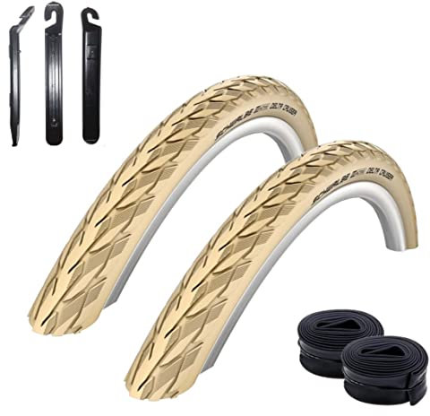 2 x Schwalbe Delta Cruiser Creme 37-622 (28 x 1,40) (28 x 1,40) + 2 Schwalbe Schläuche DV17 inkl. Reifenheber
