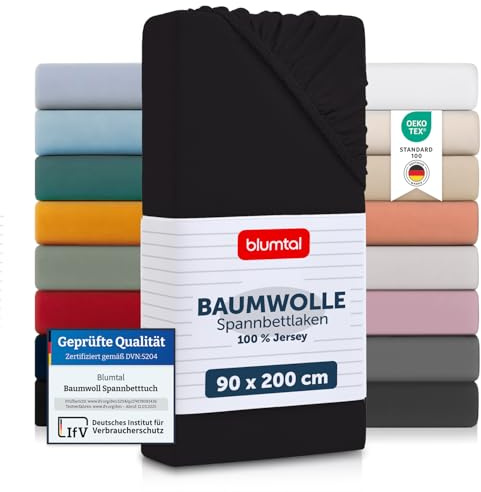Blumtal® Baumwolle Spannbettlaken 90x200x30cm Basics Jersey im 2er Set - Oeko-TEX zertifiziertes Spannbetttuch 90x200cm - Schwarz
