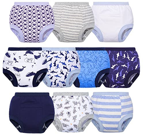 BIG ELEPHANT Ropa Interior de Entrenamiento para IR al baño para niños pequeños - Pantalones de Entrenamiento para IR al baño de algodón para bebés, Paquete de 10