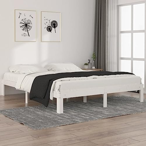 vidaXL Massivholzbett Bettgestell mit Lattenrost Bett Holzbett Bettrahmen Doppelbett Schlafzimmerbett Schlafzimmermöbel Weiß Kiefer 160x200cm