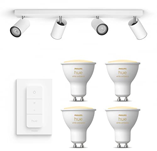 Philips Kosipo Einbaustrahler Weiß - 4 flammige Spots Oberfläche Inkl. Philips Hue White Ambiance GU10 & Dimmer - Bluetooth