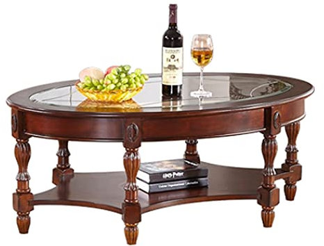 LUCBEI Mesa de Centro Mesa de café Ovalada de Cristal Templado Tradicional con Estante de Almacenamiento for Sala de Estar Mesas