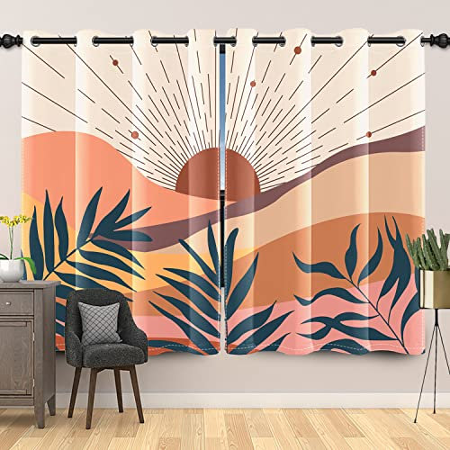 Uiiooazy Gardinen Abstrakte Kunst, Vorhänge Mitte des Jahrhunderts Terracotta Minimalistisch Thermovorhang Blickdicht Polyester Verdunkelungsvorhänge mit Ösen für Schlafzimmer Wohnzimmer, 140x225cm