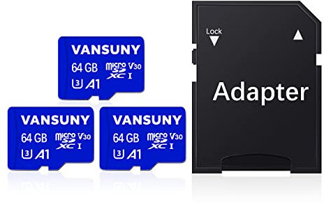 Vansuny Micro SD Card 64GB 3 Pack microSDXC Memory Card with SD Adapter A1 App Performance V30 4K Video Recording C10 U3 Micro SD for Phone, Security Camera, Dash Cam, Action Camera
