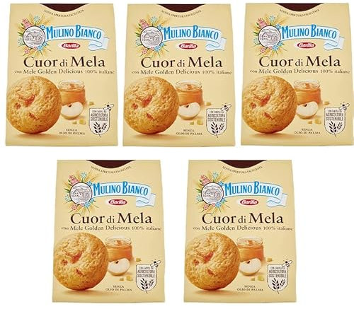 5X Mulino Bianco Cuor di Mela Biscotti con Confettura di Mela Frollini dal Cuore Morbido e Profumato 300gr [5 Confezioni]