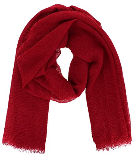 moonbow Einfarbiger Bordeaux Schal Damen 20% Baumwolle 80% Viskose mit Fransen - Moderne Fashion Damen Stola - Langer und Rechteckiger Tuch 180 cm x 90 cm - Dünnes und Weiches Schaltuch