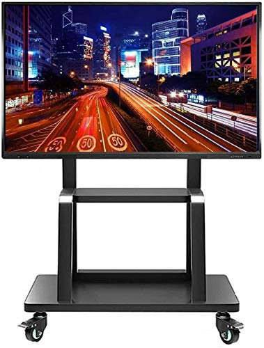 CAZARU TV Mount Commercial TV Mobile Cart for 55-95 Flat Panel Screens, Black Heavy Duty TV Stand with 2 Shelf and Locking Wheels,Load 155kg