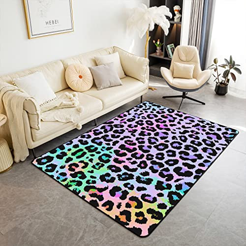 Frauen Gepard Bereich Teppiche 160Bx220L,Bunte Leopard Gedruckt Teppich für Wohnzimmer Nachttisch,Afrika Leopard Muster Anti-Rutsch-Dekorations-Teppich für Mädchen Frau,Nicht Shedding Teppich
