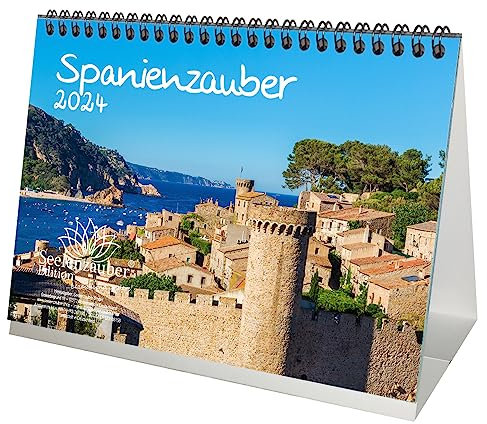 Spanienzauber DIN A5 Tischkalender für 2024 Madrid Spanien Urlaub - Geschenkset Inhalt: 1x Kalender, 1x Weihnachts- und 1x Grußkarte (insgesamt 3 Teile)