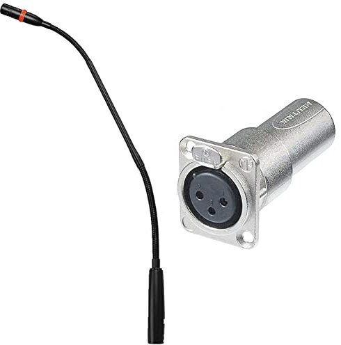 JTS GM-5212L Elektret Schwanenhals-Mikrofon mit LED und Superniere-Charakteristik, Konferenz-Mikro für Durchsagen, in Schwarz & NEUTRIK - NA3FDM Female-Male Durchgangs Adapter 144589