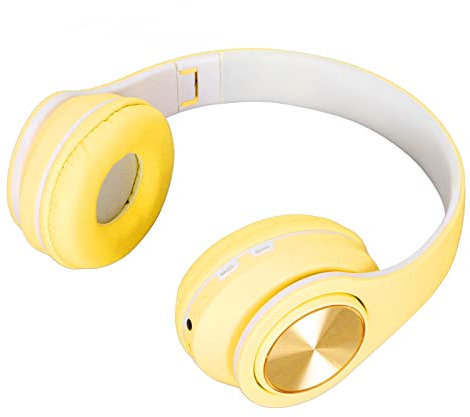 ciciglow Cat Ear PC Gaming Headset, Noise Reduction Wireless Gaming Headphone Glowing LED Light Deep Bass Foldable Headband Headphones with Soft Earmuffs (Yellow)