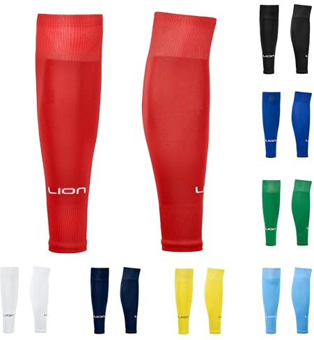 LION SPORTSWEAR Kids/Youth Football Sock Sleeves To Accompany Grip Socks - Fits Over Calf/Shin Pads - Variety Of Colors To Match Your Team Kit (Red)