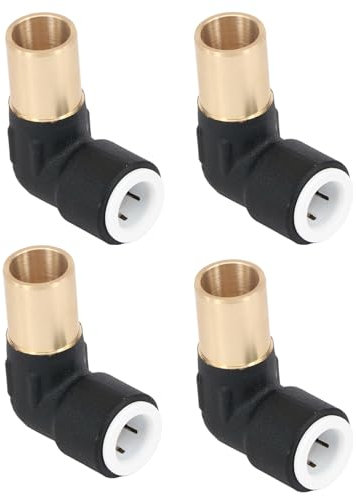 SPARES2GO 15mm x 10mm Push Fit Radiator Valve Black Reducing Elbow Stem Compression (Pack of 4)