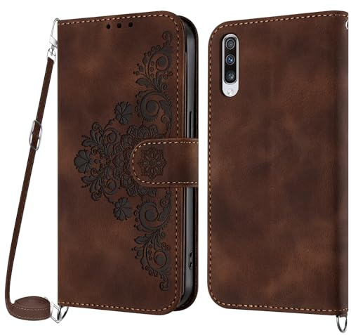 NETANY Coque pour Samsung Galaxy A50/A50S/A30S avec Cordon, Etui pour Samsung A50/A50S/A30S avec Cordon Collier, Housse en Cuir PU avec [Bandoulière Réglable] Lanyard Case Cover (Marron)