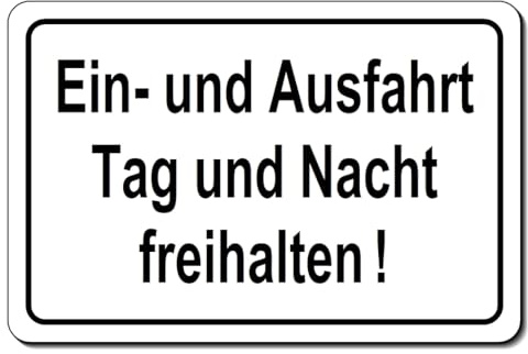 Ein- und Ausfahrt Tag + Nacht freihalten-Schild-Alu-geprägt 25x15 oder 30 x 20 cm-Warnschild-Parken-Hinweisschild (300 x 200 mm)