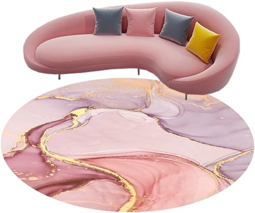 Rug-QJDDUP Rund Teppich Kurzflor,Rot Rosa Orange Gelb Abstraktes modernes Design,pink, Round Diameter 180 cm,Wohnzimmer Schlafzimmer