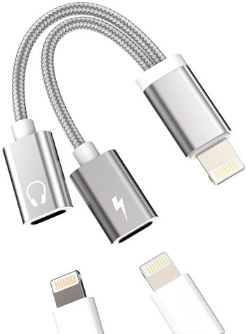 Dual Lightning Jack Audio Charge Splitter for Apple MFI Certified 2in1 AUX Dongle Cable for iPhone Headphone Adapter Music Earphone Charging Converter for Ipad air Mini 14 13 12 11 Pro Max 7 8 plus X