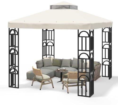 Go Beyond Pavillon 25,4 x 25,4 cm, Ersatzdach, doppelstöckige Pavillon-Abdeckungen mit Lüftungsschlitzen, Pavillon-Abdeckung, Sonnenschutz, Polyester, für Garten, Terrasse, Grill (Beige)