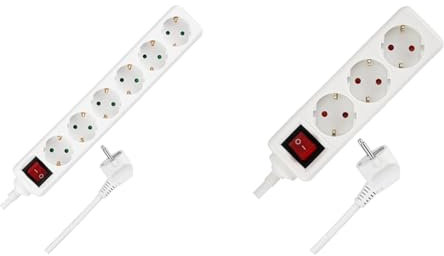 REV Steckdosenleiste - Mehrfachsteckdose 6-fach mit beleuchtetem Schalter & 0512351555 Steckerleiste Steckdosenleiste Mehrfachsteckdose 3-fach, 1,4m, max. 3500W, 230 V, Weiss