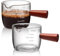Realand 2 Pack 75ml/2.5oz Espresso Shot Glass, Single Spout with Wood Handle and V-Shaped Mouth Espresso Cups Clear Glass Measuring Cup Espresso Accessories Pitcher