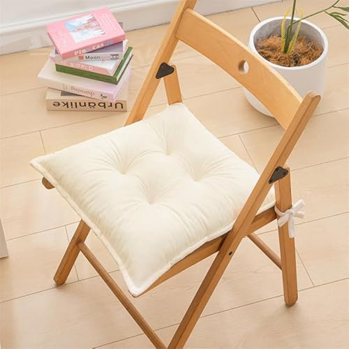DOTBUY-SHOP 2er Set Sitzkissen Stuhl mit Haltebändern, Stuhlkissen Outdoor 40/45/50cm, Samt SitzkissenRutschfest Sitzpolster Gartenstuhl Esszimmerstuhl für Küche Garten Büro (45x45cm,Weiß)