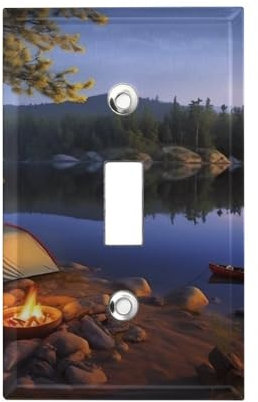 Wandplatte, 1-Gang, Einzel-Kippschalter, dekorative Lichtschalter-Abdeckung, See, Camping, unzerbrechliche Steckdosenabdeckung, Metall-Wandplatte, Abdeckung für Heimdekoration