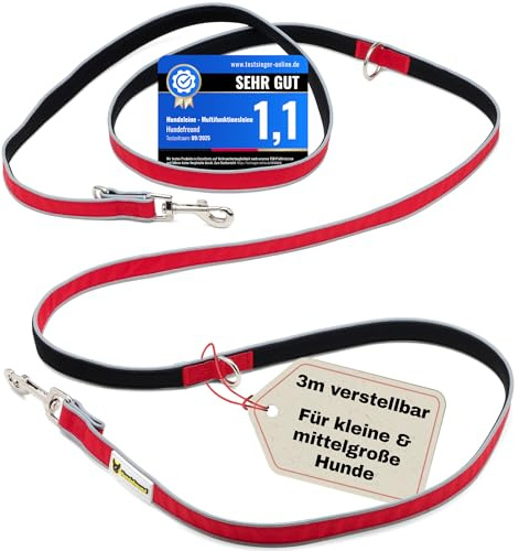 Hundefreund Laisse Multifonction 6-en-1 – Laisse pour Chien Réglable 3m avec 3 Anneaux, Réfléchissante, Utilisable en Bandoulière, en Laisse Classique ou Épaule