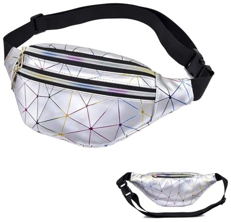 Laser Bauchtasche für Damen und Herren - 80er Jahre Design, Wasserdicht, Reise Urlaub (Silber)