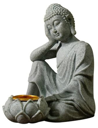 Sitzende Buddha-Statue mit Teelichthalter, Buddha-Figur, Skulptur, Insense-Halter und Gartendekoration