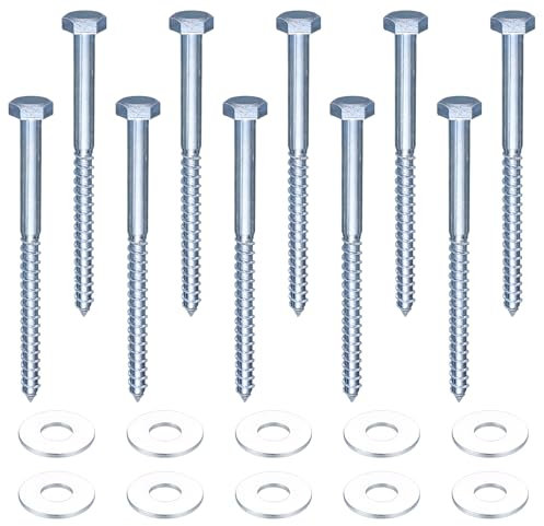10 Pcs M10 Tornillos Tirafondos para Madera, Tornillos de Cabeza Hexagonal, Tornillos Autorroscantes, Tornillos para Madera con Arandelas para Soporte TV Plataforma (M10 x 140 mm)
