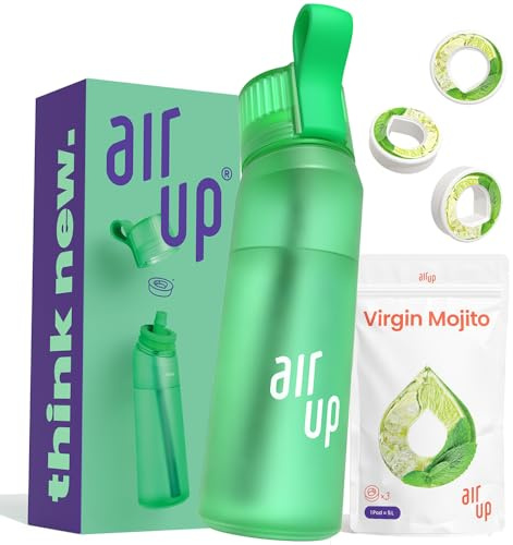 AIR UP Vibrant Green Mojito Flavored Water Bottle (22oz) - Reusable, Infuser, Standard Bottle, Plastic, Cylindrical, 3.25 W x 10 H, Hand Wash Only, 1 Count