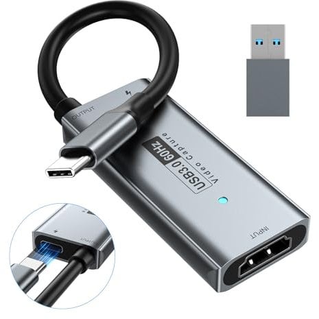 Newhope USB 3.0 Capture Card mit 100W PD – HDMI zu USB-C Videoaufnahmegerät, 1080P 60fps & 2K 30fps Video Audio Capture für Streaming, Game Recording, kompatibel mit Quest 3, Switch, PS4/PS5