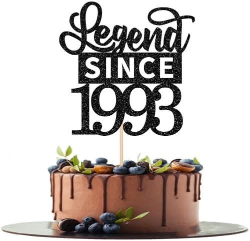 1 Stück Legend Since 1993 Tortendeko Glitzer 32th Geburtstag Kuchen Deko Alles Gute zum Geburtstag Cake Topper für Prost auf 32th Geburtstag Jahrestag Party Kuchen Dekorationen Schwarz