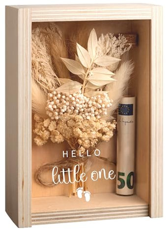 Buy by Brothers Geldkasten, Geldgeschenkbox, Geldgeschenk, Hello Little one, Geschenk zur Geburt Junge/Mädchen, Holzbox+Trockenblumen+Reagenzglas, muted green, rusty orange, tan