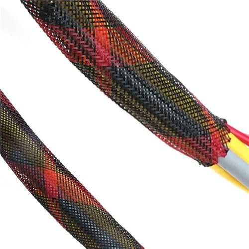 CHOUXUANGA Cable sleeve Braided Sleeving 5M Mesh Cable Sleeving, Black And Red 2-25mm Braided Wire Sleeving, for Cable Finishing Retractable Insulation Sleeve(6mm)