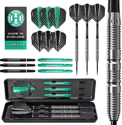 Harrows NX Elite 90% Tungsten Steel Tip Darts Set | 21 g bis 26 g alle Gewichte verfügbar | Riesiges 17-teiliges Bundle mit Supergrip Shafts, Quantum Flights & Reiseetui (21 Grams)