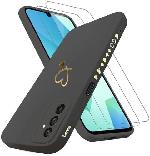 ANLYGOLD Handyhülle für Samsung Galaxy A16 5G/4G mit 2 Stück 9H Panzerfolie Schutzglas, Samsung A16 5G Hülle Fashion Gold Herz Muster Kameraschutz Weich TPU Silikon Schutzhülle Case Hülle - Schwarz