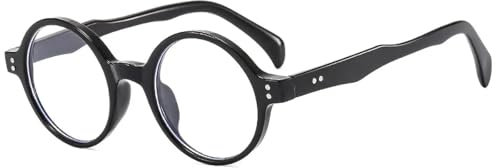 TNDVIC Lunettes de soleil rondes pour hommes, verres transparents, style punk, rivets, protection UV400 (noir anti-bleu)