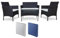 VORTIVO Gartenmöbel Set Schwarz – Sofa, 2 Sessel, Tisch mit Glasplatte Polyrattan– Inkl. 2 Kissenbezüge-Sets (Weiß & Blau) – Outdoor Lounge Möbel wetterfest