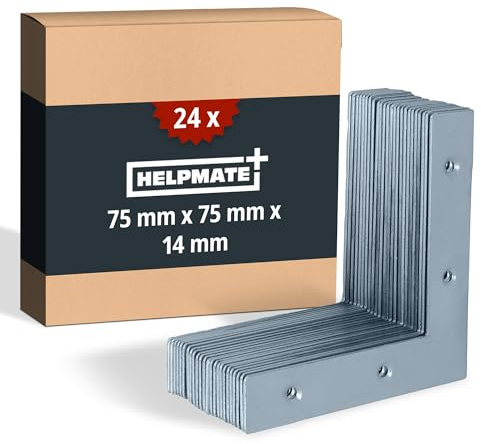 HELPMATE – Profilo angolare piatto 75x75x14 mm – 24 pezzi – zincato | Staffa angolare passivata blu – protetta dalla corrosione, fori preforati e facile da installare